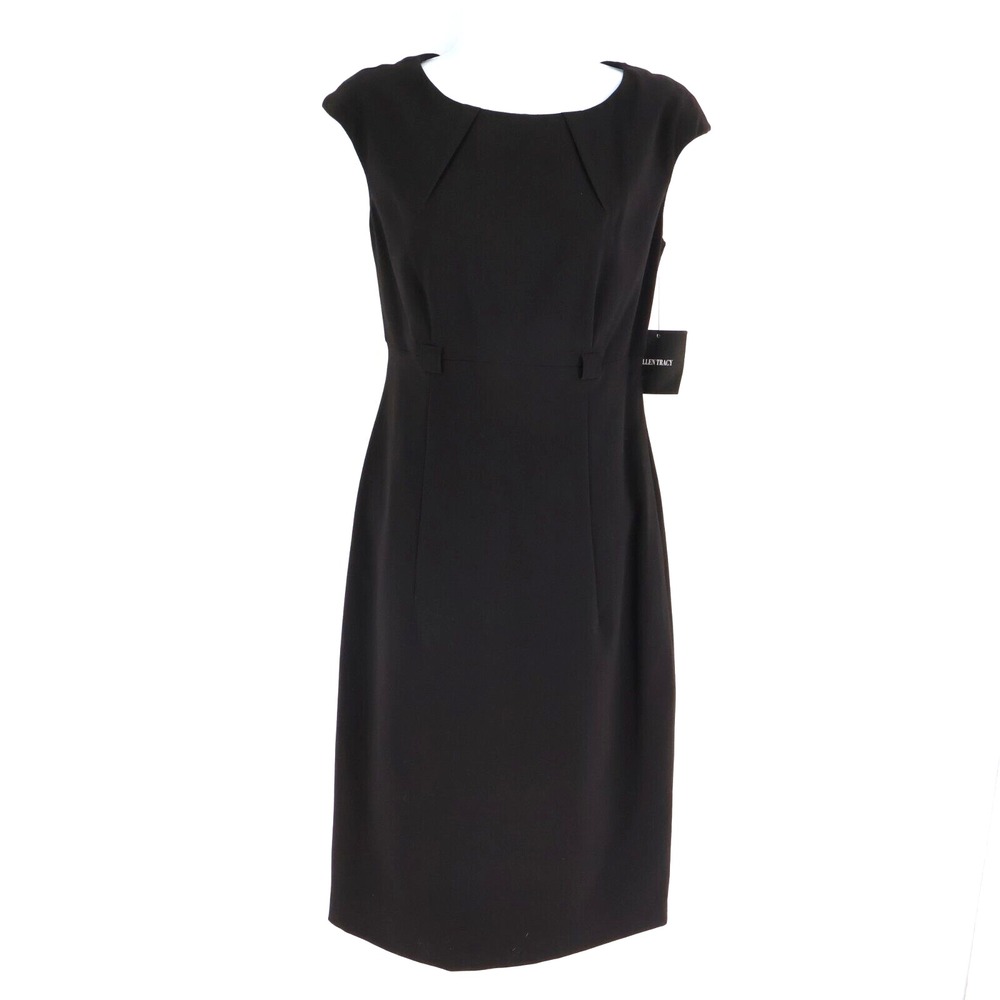 Ellen Tracy Pencil Dress Cap Sleeves Womens Sz 2 Black Polyester Lined NWT $100